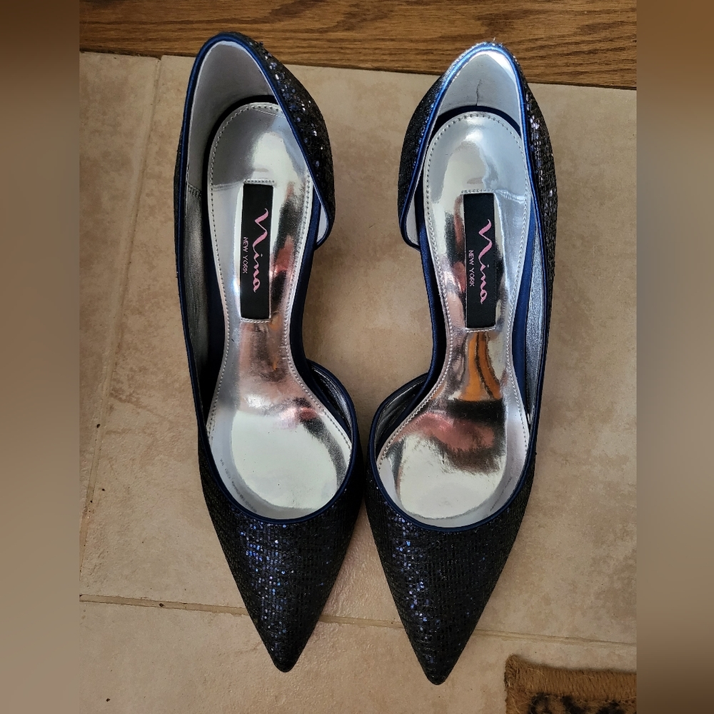 Nina sequined Black and Blue Heels
